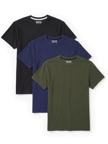 Kenneth Cole REACTION Mens T-Shirt Pack of 3 - UPF 50+ Cotton/Spandex Jersey Slim Fit White T Shirts for Men Pack (Black/Olive/Navy Large)
