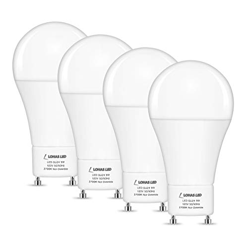 LOHAS GU24 Light Bulb, LED A19 Bulbs 60 Watt Equivalent, 9W Warm Light 2700K GU24 Base Lamp, 810LM LED Lamp, 240 Degree Beam Angle, Replace to CFL and LED Home Lighting (Pack of 4)