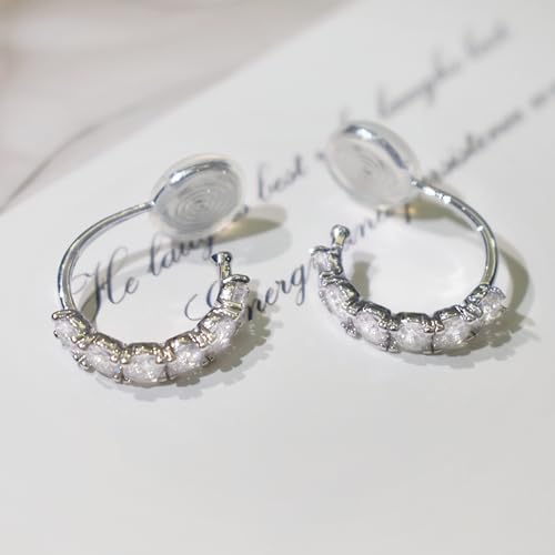 Yurielys Clip On Hoop Earrings For Women Cubic Zirconia Rhinestone Hoops Silver For Non-Pierced Ears thumb #2
