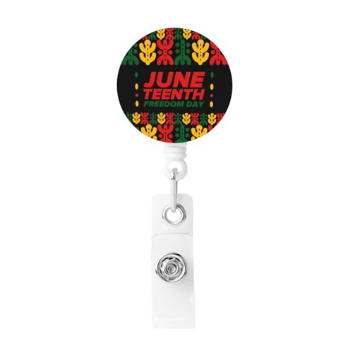 Image of Happy Juneteenth Day Freedom 1865 Retractable Badge Holder Cute Badge Reel Id Badge Reel with Clip for Nursing Teacher Office Work Business Women Gifts