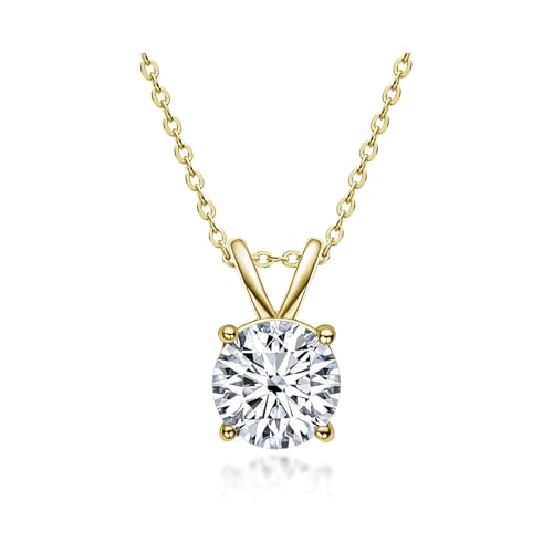 The Diamond Channel Certified LAB GROWN 0.25-2.00ct Diamond Necklace for Women 14 Karat Solid Gold 4-Prong Necklace Gold Diamond Necklace For Women(16 + 2 Inch Extender) (Yellow-Gold 2.00 cttw)