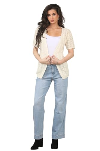 Image of Loxdonz Women's Short Sleeve Cropped Cardigan Sweaters Open Front Bolero Short Shrugs for Women