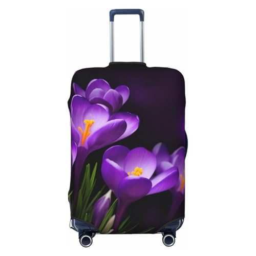 Green Leaves And Purple Flowers Print Luggage Suitcase Covers Elastic Washable Luggage Protector Luggage Covers For Suitcase