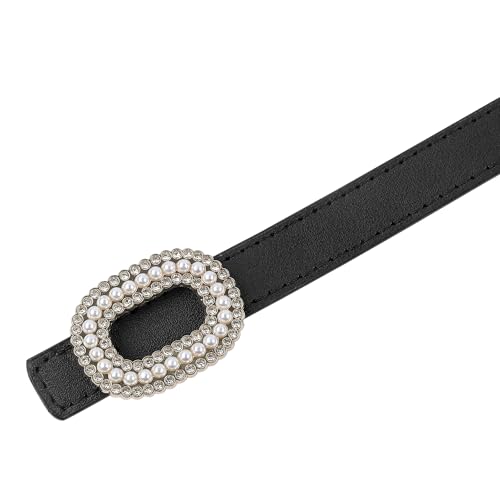 Women's Faux Leather Thin Belt Ladies Belt with Pearl Rhinestone Buckle for Jeans Pants2