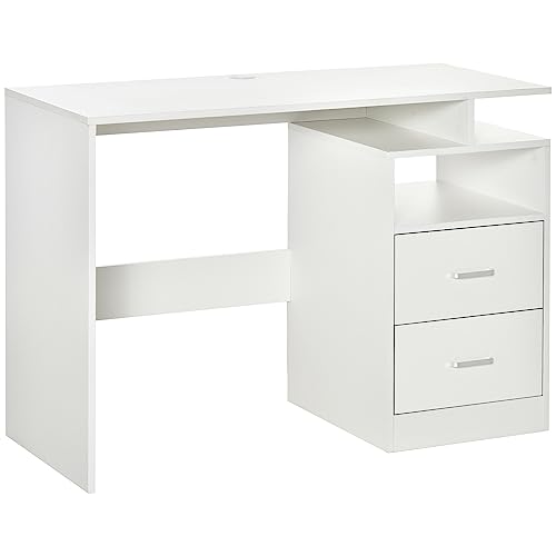 HOMCOM Tavolo Scrivania con Libreria Salvaspazio per Camera o Ufficio, Scrivania Moderna per Computer in Legno, 108x48x76cm, Bianco