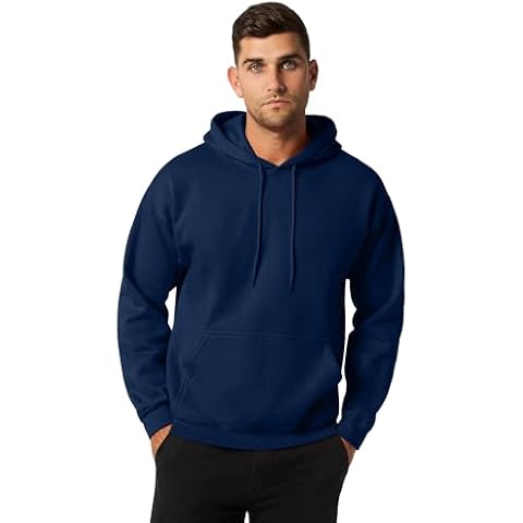 GILDAN Men's Navy Fleece Hooded Sweatshirt Cover