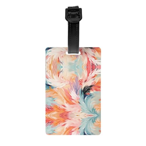 Etiqueta de equipaje con patrón de pintura similar a la pluma – 8,4 x 5,3 cm, etiqueta de viaje de privacidad extraíble