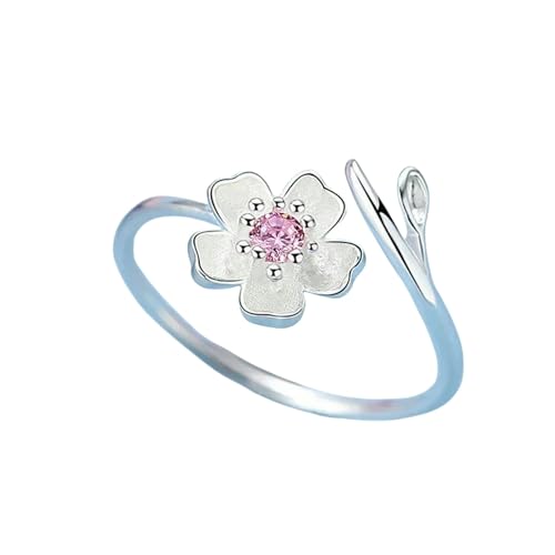 Bague réglable anneau fleur de cerise argenté aux détails ciselés