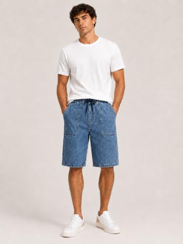 Image of GRECIILOOKS Denim Shorts for Men Stylish | Casual Knee Length Washed Jorts | Regular Fit Jeans Half Pant for Men with Distressed Design | Bermuda Mens Shorts for Summer Travel Streetwear