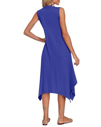 Image of AUSELILY Summer Dresses for Women 2026 Casual Sleeveless Sundress Asymmetrical Hem Tank Midi Dress with Pockets