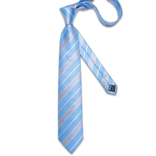 Image of DiBanGu Mens Striped Tie Silk Woven Necktie and Pocket Square Cufflinks Tie Clip Set Wedding Business Formal Gift Tie for Men