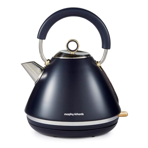 Morphy Richards Accents Pyramid Kettle 1.5L Cordless Base Concealed Element Water Window Lid with Ring Pull 3KW Navy/Gold 102045