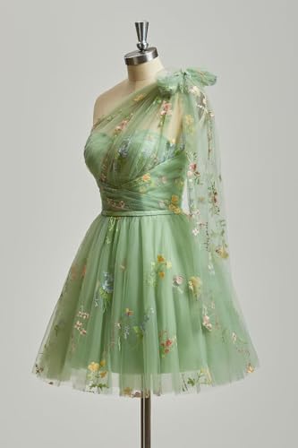 Tulle Flower Embroidery Homecoming Dresses Short for Teens 2024 One Shoulder A-Line Fairy Formal Party Prom Gown4