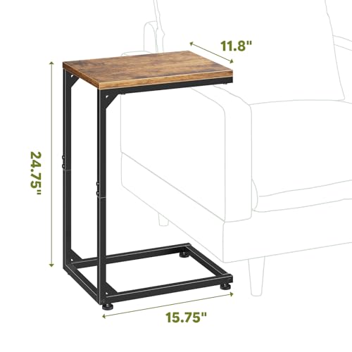 Image of Simple Trending C Shaped End Table, TV Tray for Couch, Small Side Table with Metal Frame, for Living Room Bedroom, Rustic Brown
