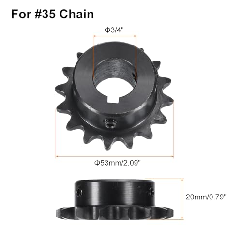 Image of uxcell #35 Chain Roller Sprocket B Type, 3 /4 inch Bore 16 Tooth Single Strand Chain Sprocket, Carbon Steel, Keyway with Set Screws