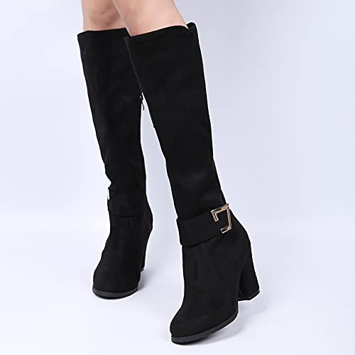 Women's Block Heel Long Boots Solid Color Knee High Boots4