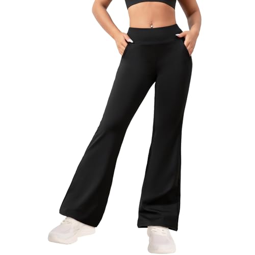Zhiaek Pantalon Yoga Mujer con Bolsillos Pantalones Campana Mujer Elasticos Leggins Deportivos Cintura Alta para Pilates Ejercicio Danza Fitness Trabajo Casuales Chándal