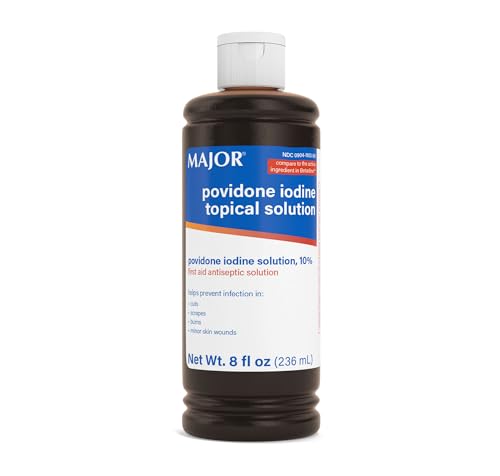 Major 10% Povidone-Iodine Liquid Topical Solution USP - Topical Antiseptic for Cuts Scrapes Burns and Minor Skin Wounds - 8 Fl. Oz.