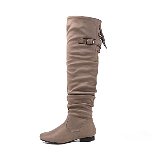 Image of DREAM PAIRS Women's Over The Knee Flats Slouch Thigh Boots | Comfortable Casual Flat Knee High Boots for Daily Walking Vacation