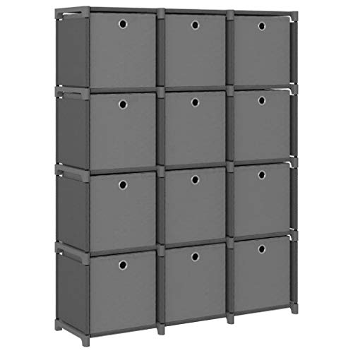 GCHDHAPB Estanterías, estanterías y estantes de pie, estante de exhibición de 12 cubos con cajas, color gris, 103 x 30 x 141 cm, tela
