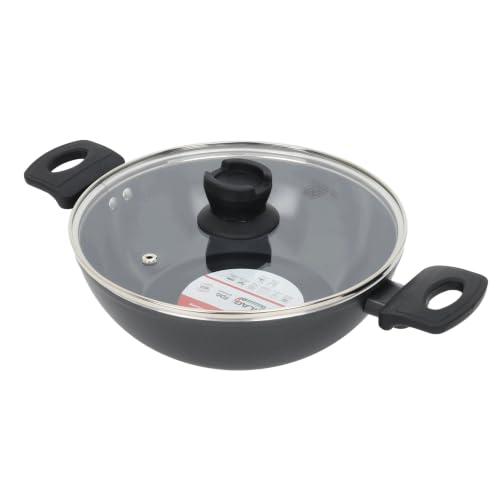 Image of Sunflame Ceramic Non-Stick Kadhai 24 cm with Glass Lid | No PFOA, PFAS, PTFE | Induction and Gas Stove Compatible | 2 Year Warranty by Sunflame | Requires Less Oil, Easy to Clean, Prevents Burning