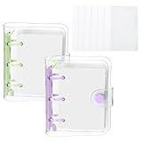 PATIKIL Klarer 3-Ring-Binder-Deckel, 2er-Pack PVC-Notizbuch-Binder Mini-Nachfüllbarer Loose-Leaf-Ordner-Planer mit 160 Blatt Blankopapier, Grün Lila