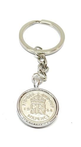 Porte-clés souvenir 1944 pièce de six pence pour maman et papa