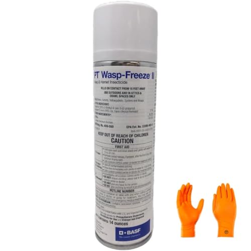 PT Wasp-Freeze II: Swift & Safe Wasp & Hornet Insecticide 14oz, Comes with a Pair of Gloves