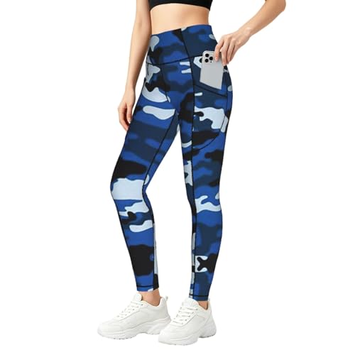 Leggings de camuflaje azul con bolsillos laterales y cintura alta moldeadora