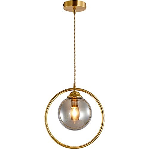 Plafonnier suspension cuivre et verre réglable pour l'éclairage de salle à manger