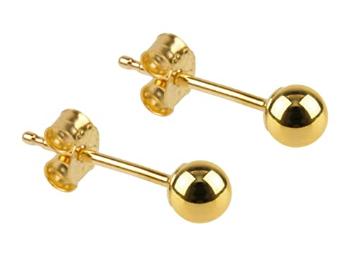 KUTEZY JEWELLERY - 3mm 18K Gold Plated Ball Stud Earrings on 925 Sterling Silver