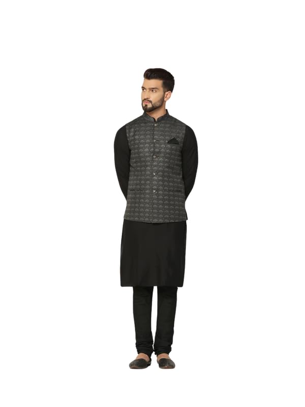Kurta churidar homme noir veste jacquard coupe régulière taille 44 KISAH