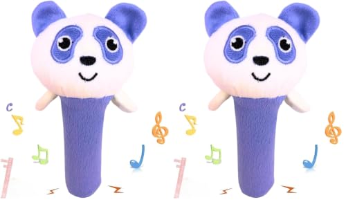 Image of Storio Baby Premium Plush Soft Panda Face Rattle Soft Toy with Squeeze Handle for Squeaky Sound, Multicolor (Pack of 2)