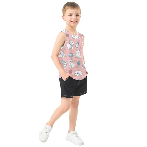 J JOYSAY Cat Flowers Pink Boys Tank Top Sleeveless Muscle Shirts Quick Dry Active Workout Sport Kids T-Shirts 3-15T4