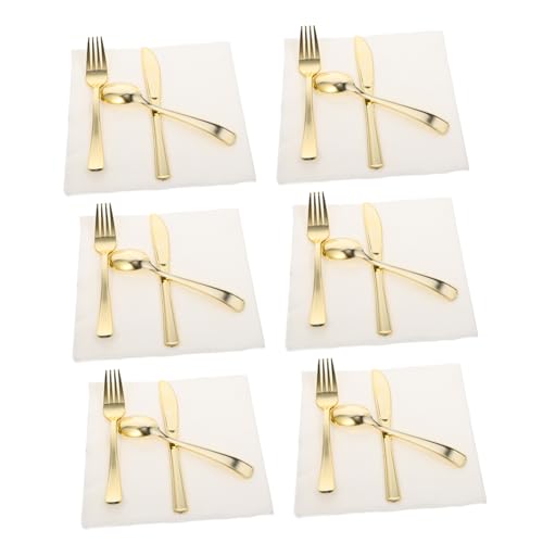 HOLIDYOYO Gold Cutlery Set Napkin Piece Plastic Utensils for Banquets Picnics Celebrations