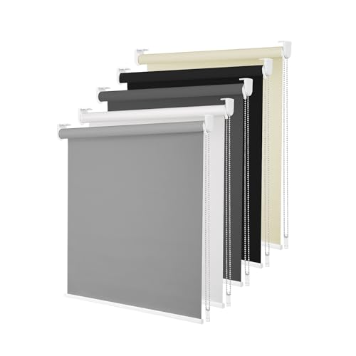 100% Blackout Roller Shades, Blinds for Windows with Thermal Insulated & UV Protection Waterproof Fabric,Window Blinds for Home Office Bedroom, Easy Installed (Grey-34 W x 72)