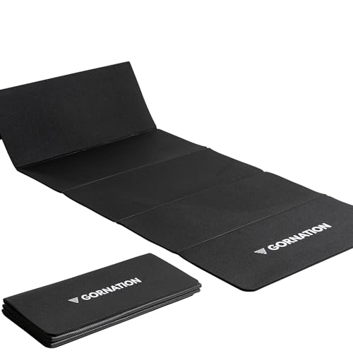 GORNATION Faltbare Yogamatte – Rutschfeste Fitnessmatte für Zuhause & Outdoor, Weiche Gymnastikmatte mit Tragegurt, Klappbare Trainingsmatte für Yoga, Pilates, Stretching & Home Gym, 180x65cm