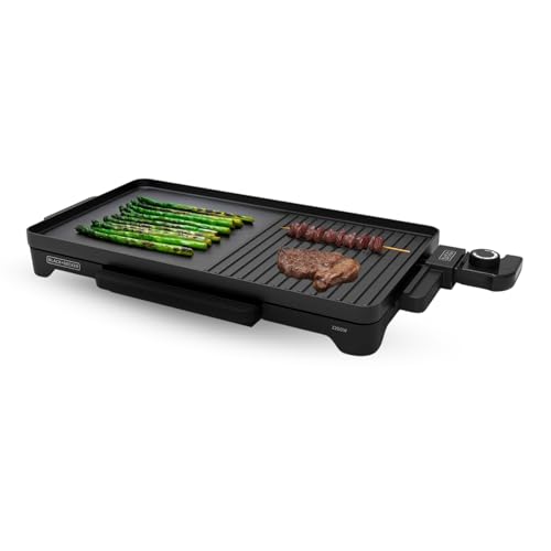 BLACK+DECKER BXGB2200E - Piastra e Grill da Tavolo 2200W | Superficie 49x27 cm | Vassoio Raccogligrassi | Rivestimento Antiaderente | Controllo della Temperatura | Piedini Antiscivolo
