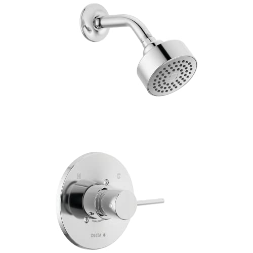 Image of Delta Modern 14 Series Shower Faucet Set, Chrome Shower Head and Handle Set, Valve Trim Kit, Chrome T14259-PP (Valve Not Included)