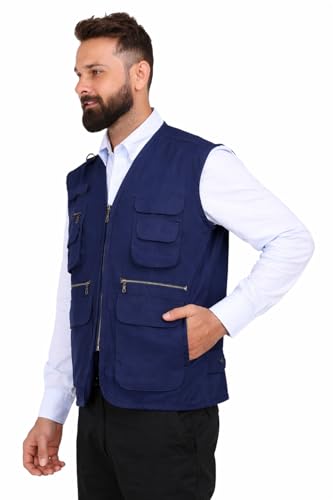 Image of CLUB TWENTY ONE Workwear Men and Women Multi Pocket Outdoor Adventure Vest, Hiking - Trecking Jacket, Cotton Fabric Zipper Closure