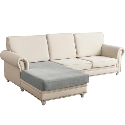Image of Couch Cover Velvet Chaise Cushion Cover for Sectional Sofas - Elastic L-Shaped Sofa Seat Covers Washable, Slipcover Protector (1-Piece, Light Grey)