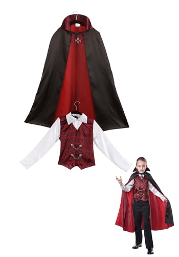 Disfraz clásico de vampiro para niños con camisa, capa y chaleco