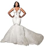 Off Shoulder Ivory Wedding Dress with Train Glitter Crystals Mermaid Wedding Gown Plus Size Rhinestone Dress for Bride