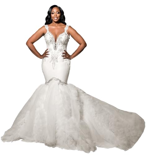 Off Shoulder Ivory Wedding Dress with Train Glitter Crystals Mermaid Wedding Gown Plus Size Rhinestone Dress for Bride