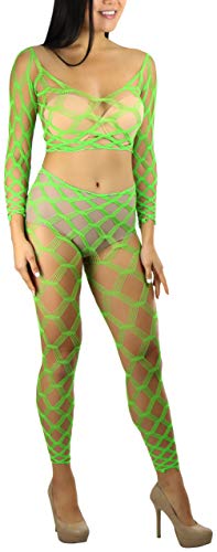 Image of ToBeInStyle Women's Spandex Multi Net Fishnet Set Rave Novelty Party Crop Top & Tights