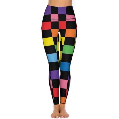 Legging noir carreaux arc-en-ciel pour femme avec poches | Pantalon de yoga - 3