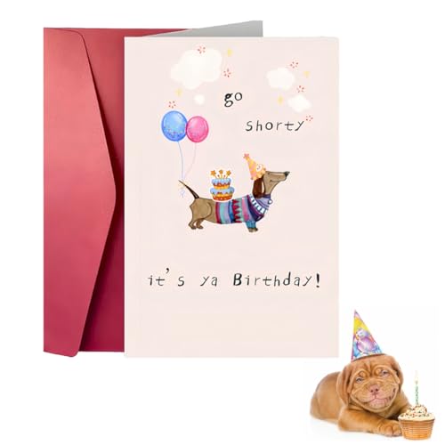 WUSJCOF Tarjeta de cumpleaños de perro salchicha con sobre kraft: divertida tarjeta doblada con un mensaje personal, perfecta para hombres, mujeres, amigos y amantes de los perros