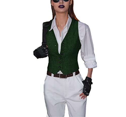 Gilet de travail pour femme en laine chic coupe ajustée rétro vert XXL
