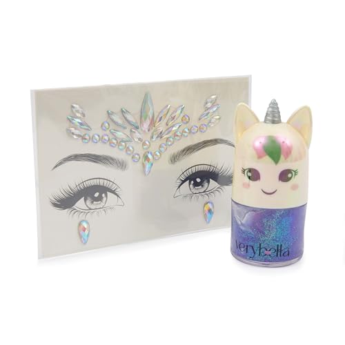 Very Bella Unicorn Party Mix Set, Glitter Roll-On Gel & Diamond Face Stickers for Kids, Magical Makeup for Girls - Image 3