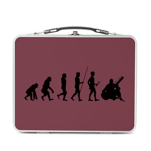 Fabulous Lunch Box Métal Argenté pour Sandwich et Snack - Evolution Sitar Inde Musique Instrument Musicien - Boîte à Goûter Aluminium Gamelle Rigide Style Rétro Imprimée en France